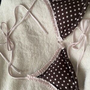 Chic Polka Dot Bikini Set in Brown and White